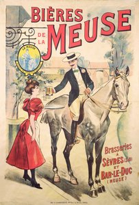 Poster die de Bieres de la Meuse adverteert bij de Brasseries van Sevres en Bar-le-Duc
